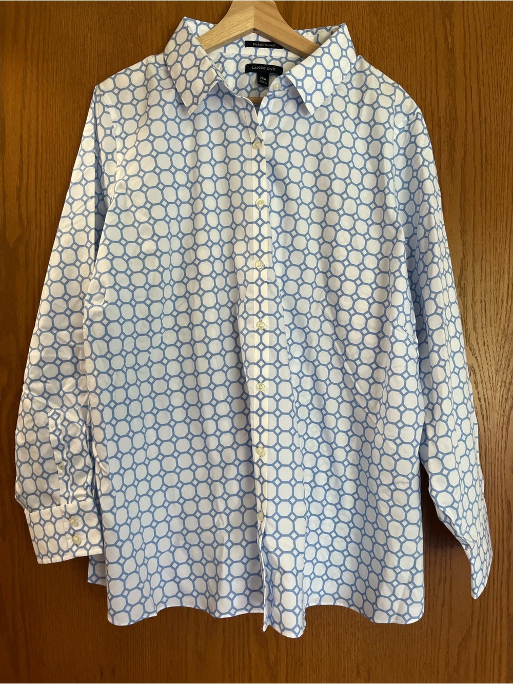 Lands' End No Iron Oversized Tunic - Light Blue Geometric Print